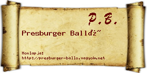 Presburger Balló névjegykártya